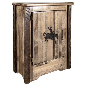 Montana Woodworks Homestead Pine Wood Accent Cabinet with Engraved in Brown