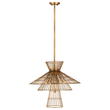Alito Six Light Chandelier, Rubbed Brass