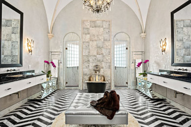 Bathroom - mediterranean double-sink bathroom idea in Houston with a floating vanity
