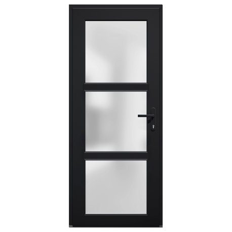 Front Exterior Prehung Door Frosted Glass / Manux 8552 Black 36 x 80" Left In