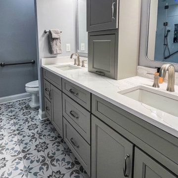 Gray Bathroom with Custom Artic White SteamSpa Shower