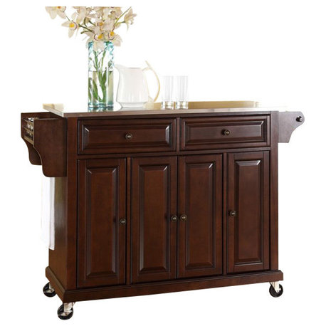 Stainless Steel Top Kitchen Cart, Island, Vintage Mahogany Finish