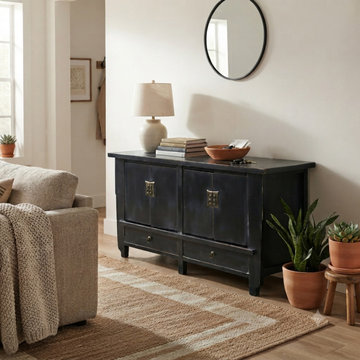 Vintage Distressed Black Hardware Credenza Console Sideboard Cabinet ws5083