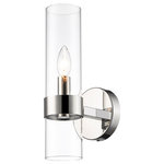 Z-Lite - Z-Lite 4008-1S-PN Datus 1 Light Wall Sconce in Polished Nickel - A classic polished nickel metal frame offers a hint of drama to this distinctive Datus one-light wall sconce. Contemporary vibes infuse an easy-living attitude with prominence in a sleek design featuring a slender clear glass cylinder shade mounted to a sophisticated polished nickel finish solid steel frame and mount. Bring ambient lighting to a hallway, bath space, or main living area with this sconce with a minimalist yet impressionable flavor.