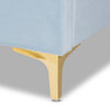 Light Blue Velvet Queen Size Platform Bed With Gold-Tone Legs