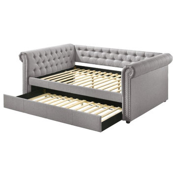 Acme Justice Full Daybed and Twin Trundle Smoke Gray Fabric