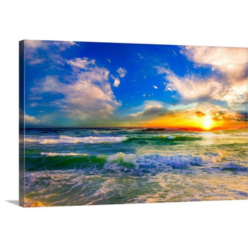 Colorful Ocean Sunset Blue Seascape Sunrise Wrapped Canvas Art Print, 24"x1