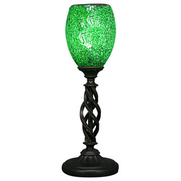 Elegante Mini Table Lamp In Dark Granite, 5" Green Fusion Glass