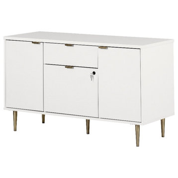 Pemberly Row 59.25"W Engineered Wood L-Shaped Desk in Credenza White