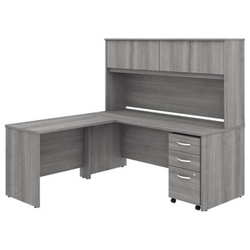 Studio C 72W L Shaped Desk with Hutch and File Cabinet in Gray - Engineered Wood