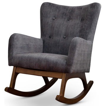 Fillmore Mid-Century Tufted Back Velvet Upholstered Rocking Chair, Grey
