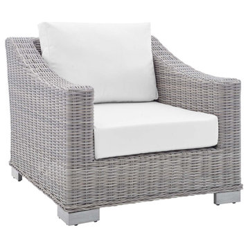 Conway Outdoor Patio Wicker Rattan Armchair, Light Gray/White