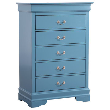 Louis Phillipe Teal 5 Drawer Chest of Drawers (33 in L. X 18 in W. X 48 in H.)