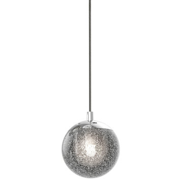 Champagne Bubbles LED Pendant With Round Canopy, Polished Chrome, Seeded Glass