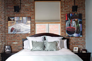 Bedroom - mid-sized contemporary carpeted bedroom idea in Chicago with gray walls