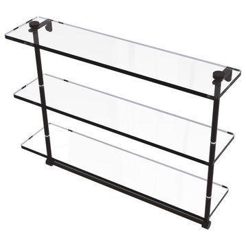 22" Triple Tiered Glass Shelf with Integrated Towel Bar, Oil Rubbed Bronze