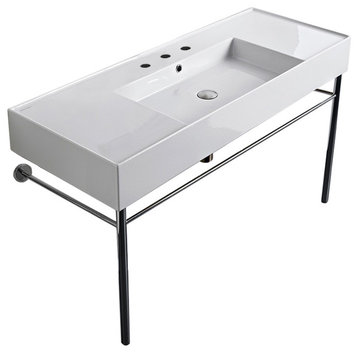 48" Ceramic Console Sink and Polished Chrome Stand, 3-Hole