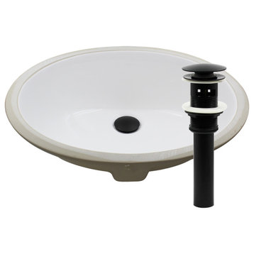 Oval Undermount White Porcelain Sink with Overflow Drain, Matte Black