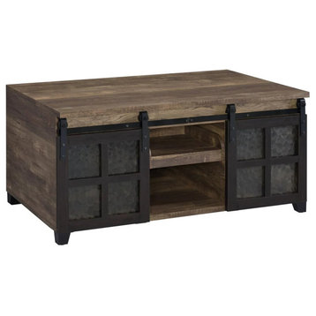 Rustic Industrial Coffee Table, Obscure Glass Sliding Doors and Shelf, Oak/Black