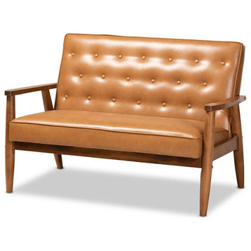Sorrento Mid-Century Modern Tan Faux Leather Upholstered and Walnut Brown...