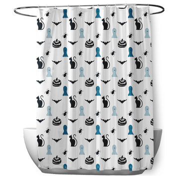70"Wx73"L Halloween Halloween Critters Shower Curtain, Unreal Teal