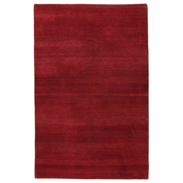 Modern Hand Knotted Rug, Red, 5'x8'