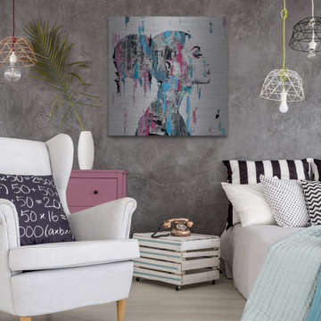 "Pink Blue Face Smudges" Painting Print on Brushed Aluminum