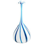 Cyan Design - Small Dulcet Vase - A compelling silhouette and candy cane-inspired striping in rich blue ensure a striking look for this small glass vase. A contemporary creating in white and blue, the vase features a wide base with an exceptionally narrow neck, making it a beautiful decorative choice for an entry or living area.