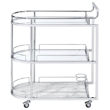 Ac00161 Serving Cart, Clear Glass and Chrome Finish Inyo