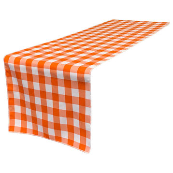 LA Linen Gingham Checkered Table Runner 14"x108", White and Orange