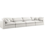 Meridian Furniture - Serene Linen Textured Fabric Deluxe Comfort 4-Piece Modular Sofa, Cream - There's lots to love about the Serene linen textured deluxe cloud-like comfort modular collection, and this piece is not an exception. The soft cream linen textured fabric is cozy and sleek to the touch while the overstuffed down/feather cushions provide gentle support so you can relax and unwind like a VIP. Customize your seating with this modular set by adding the pieces you like most. Latches under each piece make it easy to snap them into position for a look that's modern yet welcoming.