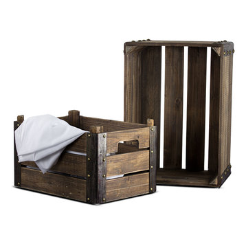 2-Piece Rectangular Rustic Wooden Storage Crates