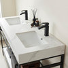 Funes Bath Vanity without Mirror, Matte Black Support, 60" Double Sink, White Stone Top