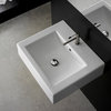 Square White Ceramic Wall Mounted or Vessel Sink, One Hole