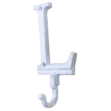 Whitewashed Cast Iron Letter L Alphabet Wall Hook 6''