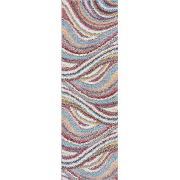 Luz Shag Stripe Multi-Color Runner Rug, 2'x7'