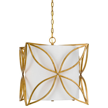 60W Belton Metal Chandelier, French Gold Finish, White Shade