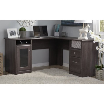Cabot L Desk with storage in Heather Gray - Engineered Wood