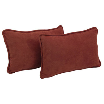 20"X12" Double-Corded Solid Microsuede Back Support Pillows, Set of 2, Red Wine