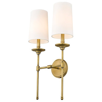 Z-Lite Emily 2-Light Wall Sconce, Rubbed Brass/Off White 3033-2S-RB