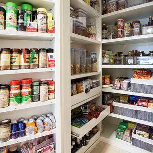 Traditional kitchen pantry designs - Kitchen pantry - traditional kitchen pantry idea in Dallas with open cabinets and white cabinets