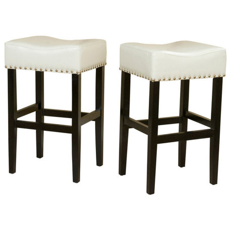 GDF Studio Chantal Backless Leather Stools, Set of 2, Ivory, Bar Height: 30"