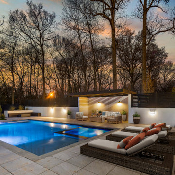 Poolside and Pergola at Sunset