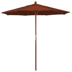 March Products - 7.5' Square Push Lift Wood Umbrella, Terracotta Olefin - The classic look of a traditional wood market umbrella by California Umbrella is captured by the MARE design series.  The hallmark of the MARE series is the beautiful 100% marenti wood pole and rib system. The dark stained finish over a traditional marenti wood is perfect for outdoor dining rooms and poolside d-cor. The deluxe push lift system ensures a long lasting shade experience that commercial customers demand. This umbrella also features Olefin fabrics, which are made with high durability synthetic Olefin fibers that offer improved fade resistance over lesser grade fabric materials like polyester and cotton.