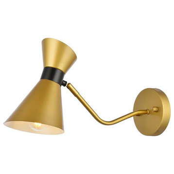 Living District Halycon 1-Light Mid-Century Metal Wall Sconce in Brass/Black