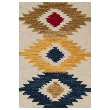 Southwestern Area Rug, Wool Pile With Ivory/Multi Geometric Pattern, 9' X 12'