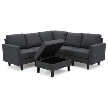 GDF Studio Carolina Fabric Sectional Couch With Storage Ottoman, Dark Gray