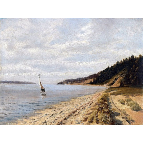 Tile Mural, Landscape Lake Sailboat Water Beach By John Frederick Peto Matte