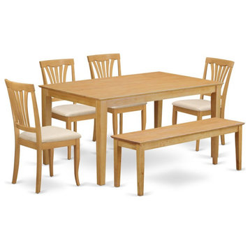 East West Furniture Capri 6-piece Wood Dining Set with Cushion Seat in Oak