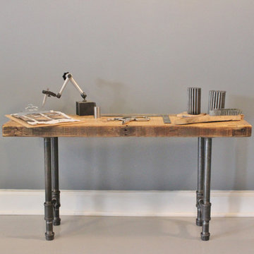 Live Edge Wood Slab & Pipe Console Table